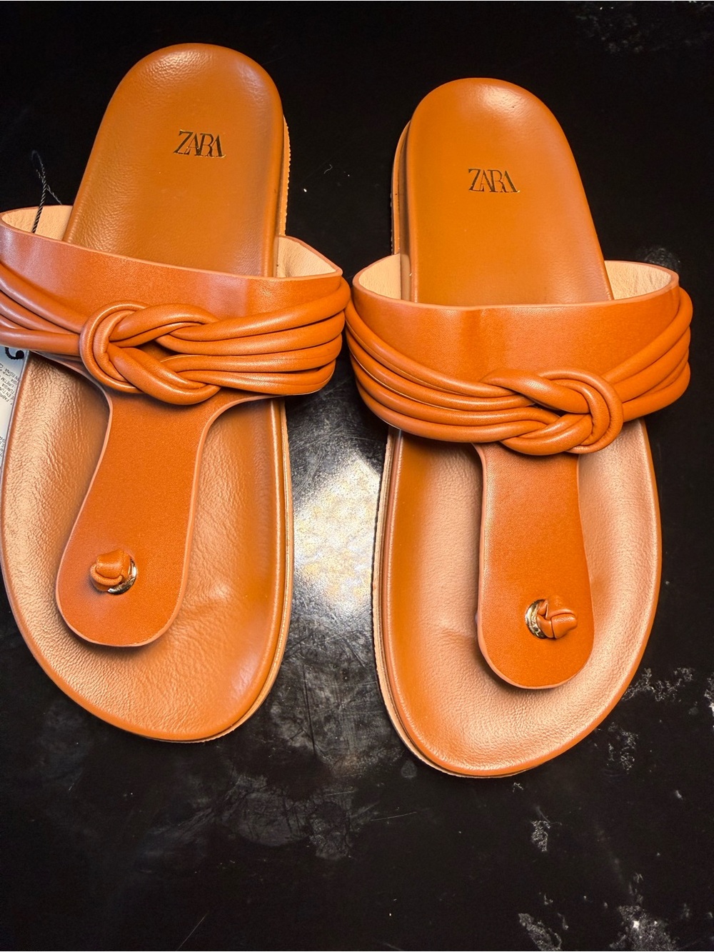 ZARA Womens Tan Braided Toe-Ring Slide Sandals - Picture 2 of 2
